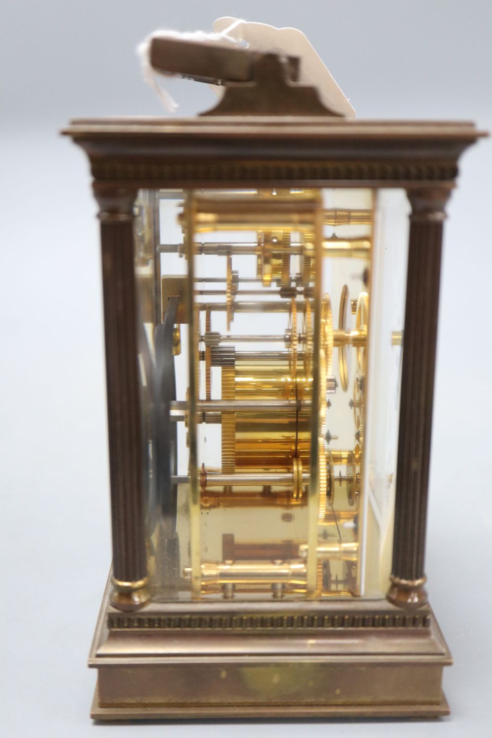 A Matthew Norman brass cased carriage clock, no.1755, overall height 16.5cm (handle down)